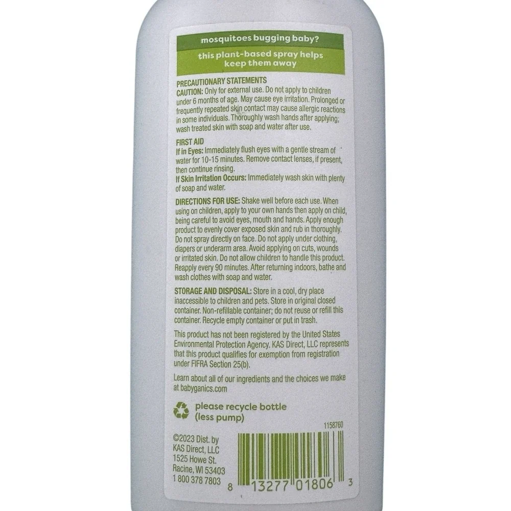 Babyganics Natural Insect Repellent DEET-Free Plant Based Spray 8oz and 5oz‎ Set